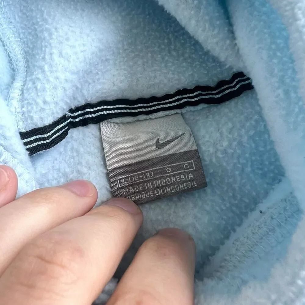 Vintage NIKE Logo Swoosh Embroidered Baby Blue LG Terry Cloth Sweatshirt Hoodie - Picture 7 of 7